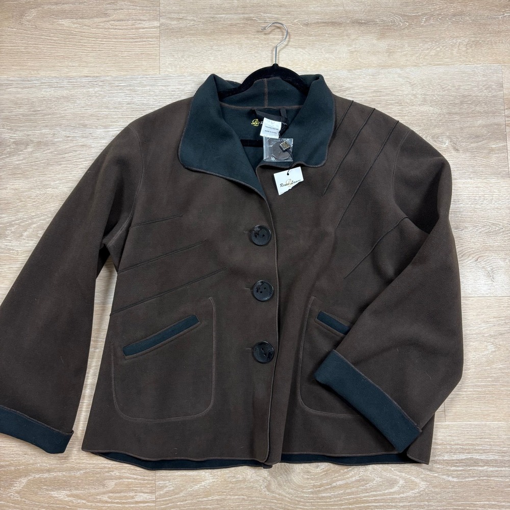 NWT Renee Lamor Reversible Fleece Jacket Women's‎ Large Color Black/Brown - Picture 2 of 5